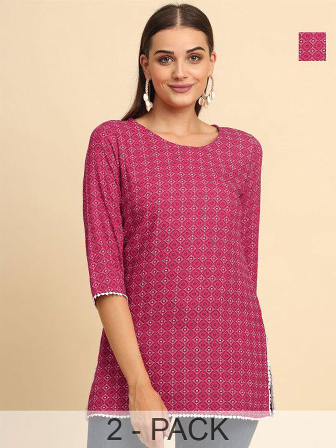 

Anouk Rustic Geometric Printed Gotta Patti Gotta Patti Kurti Women Pack of 2 Printed Kurti, Fuchsia