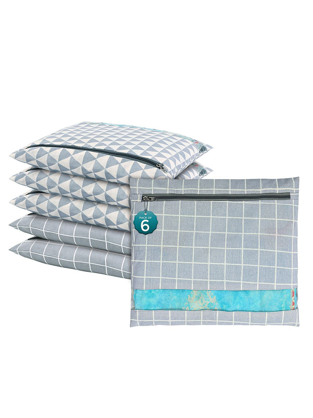 

Kuber Industries Grey 6 Pcs Regular Single Saree Cover Multi-Utility Storage Organisers