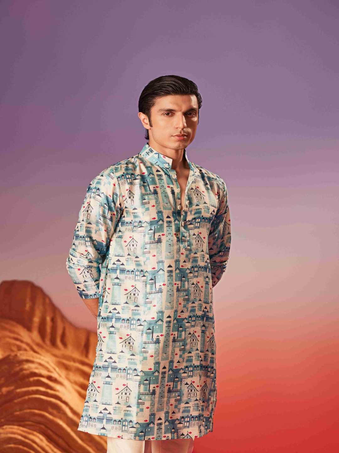 

Eleven Brothers Men Tribal Kurta, Blue