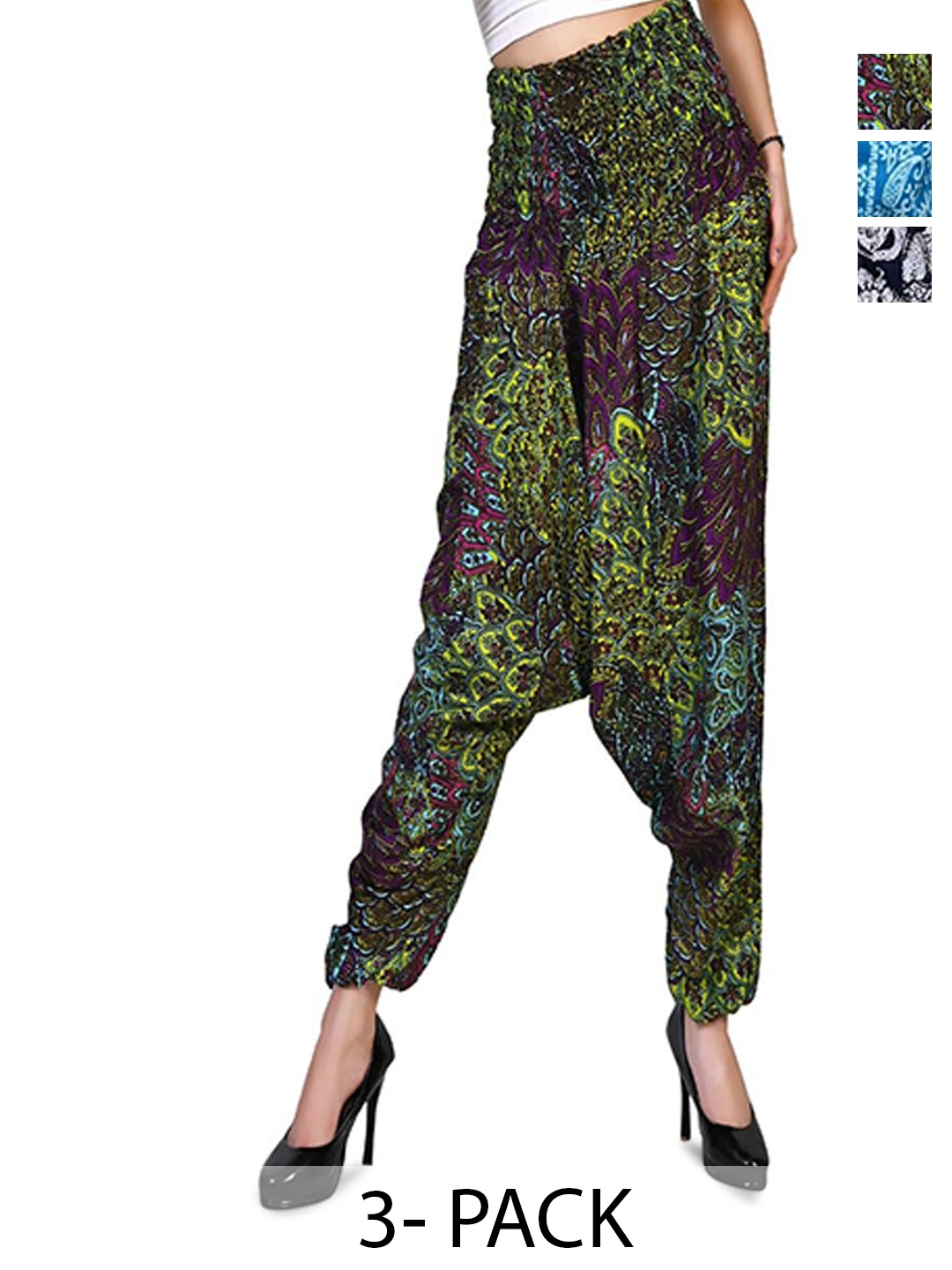 

NarNari Women Pack of 3 Printed High-Rise Harem Pants, Purple