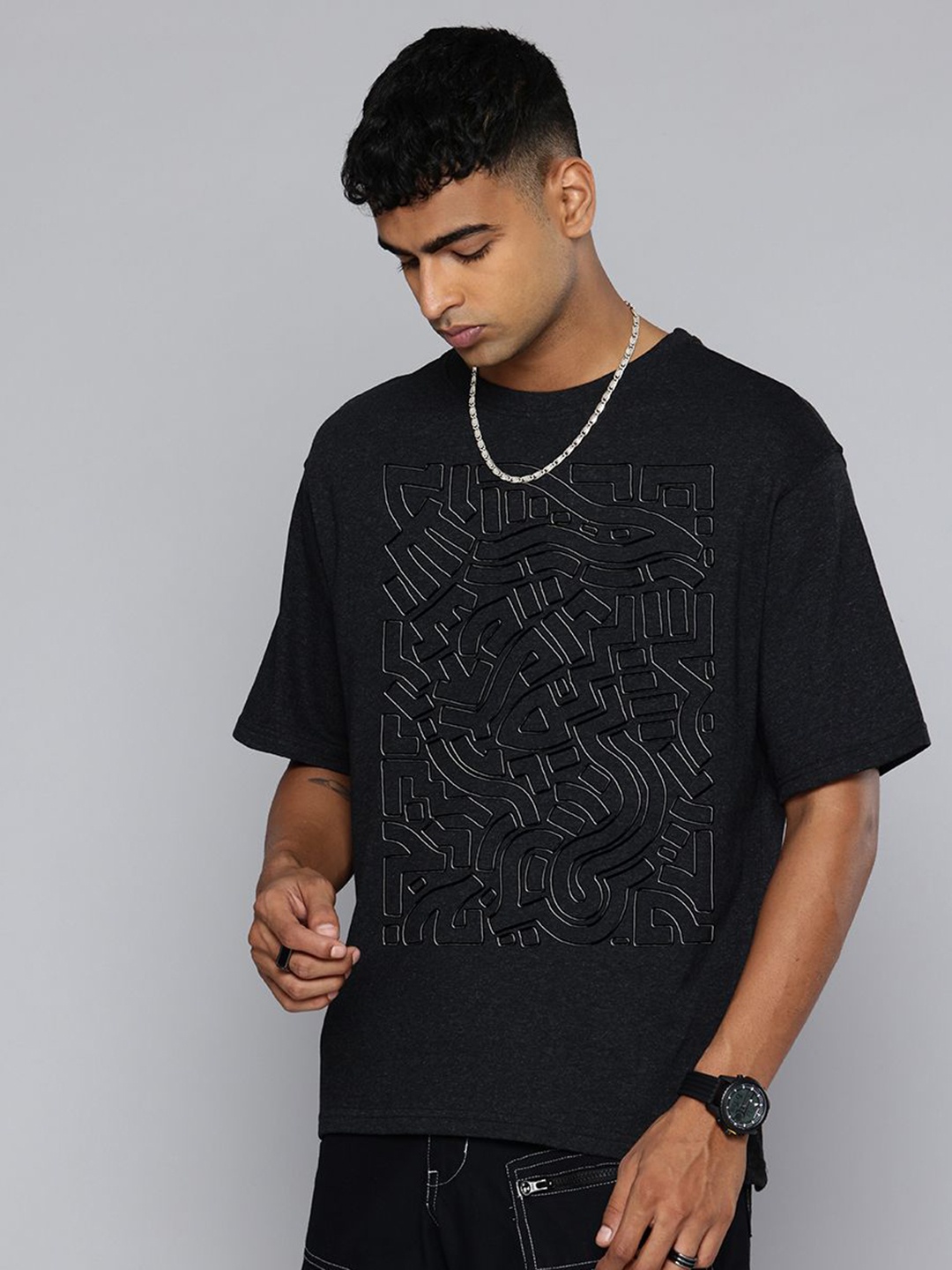 

Moda Rapido Men Graphic Printed Round Neck Cotton Relaxed Fit T-shirt, Charcoal