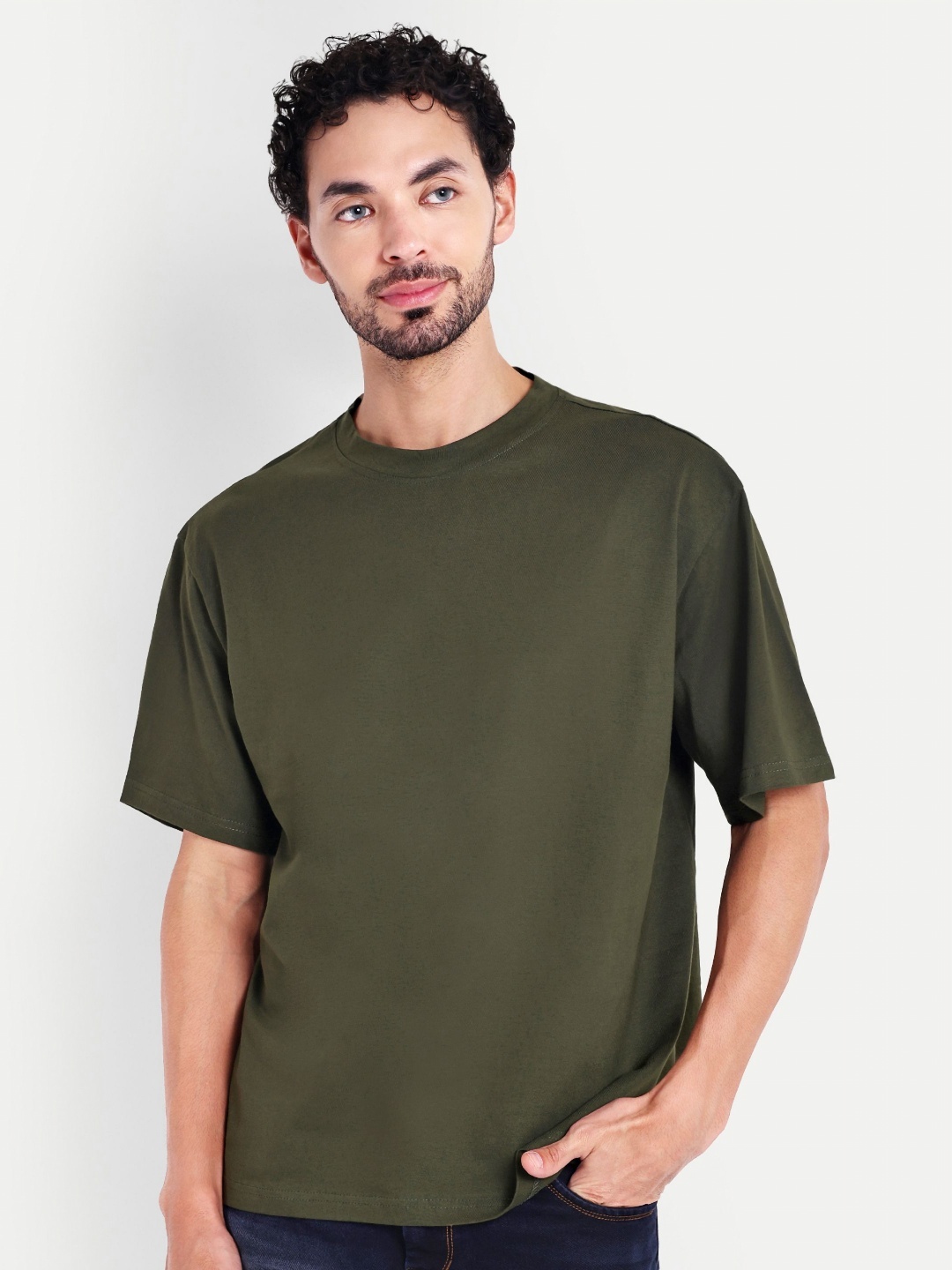 

House of Mool Men Drop-Shoulder Sleeves Pockets T-shirt, Olive