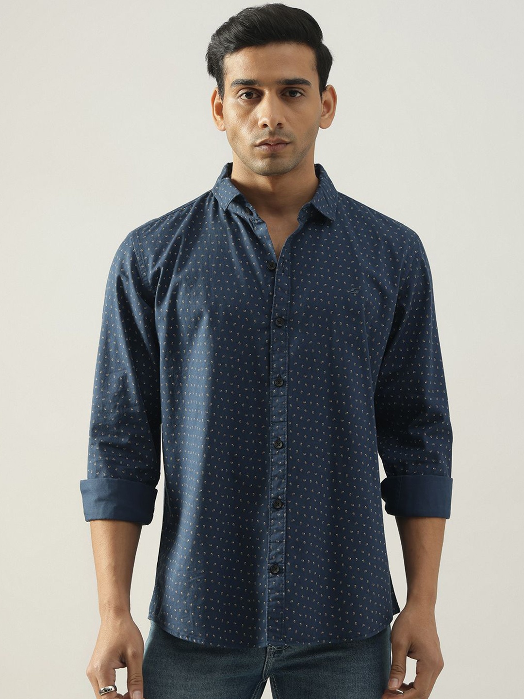 

Code 61 Men Standard Slim Fit Opaque Printed Casual Shirt, Turquoise blue