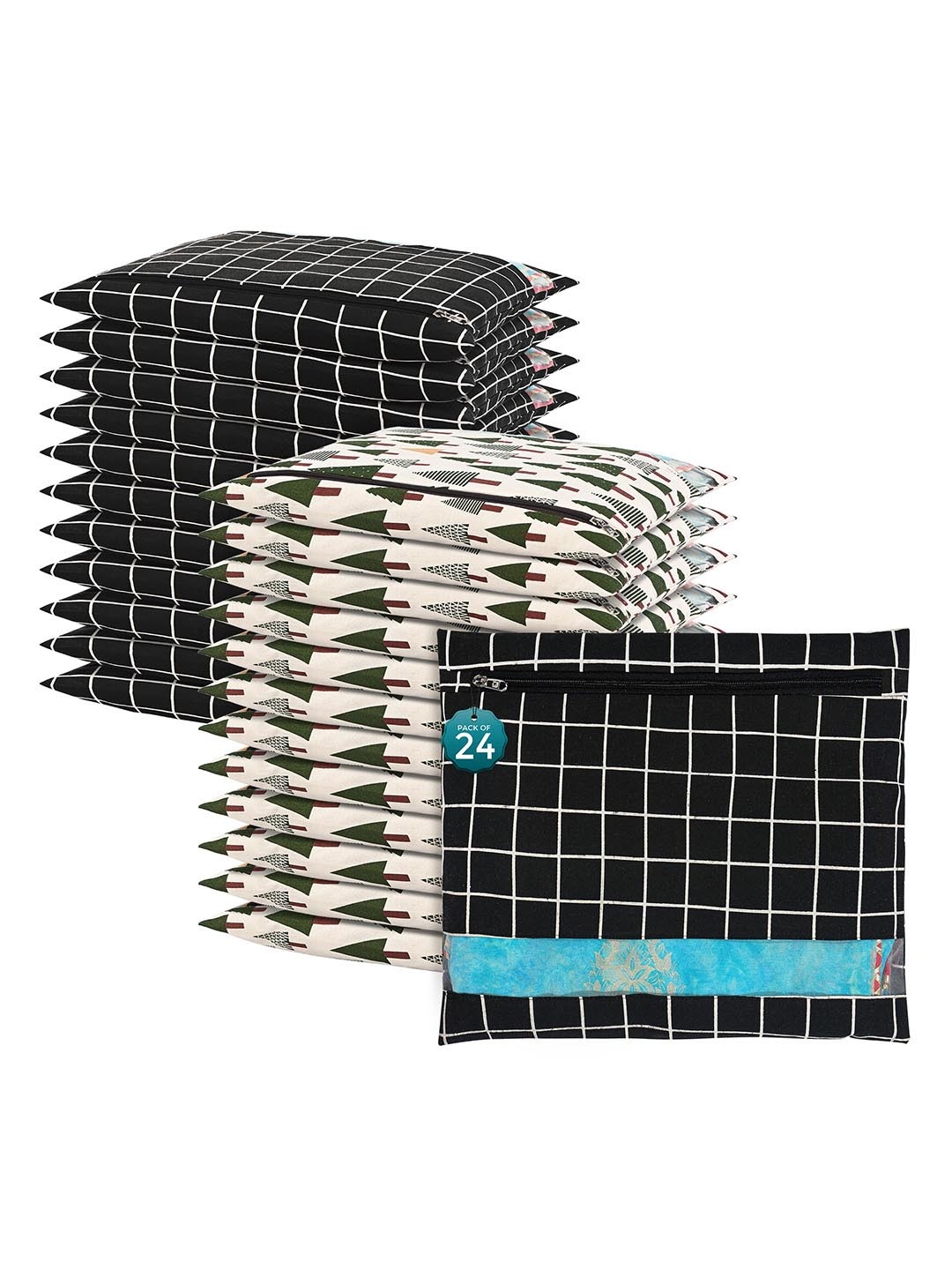 

Kuber Industries Black 24 Pcs Regular Single Saree Cover Multi-Utility Storage Organisers
