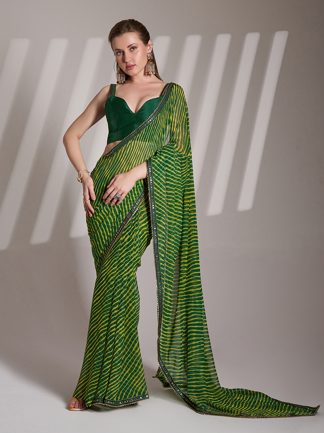 

Mitera Pure Georgette Leheriya Saree, Green