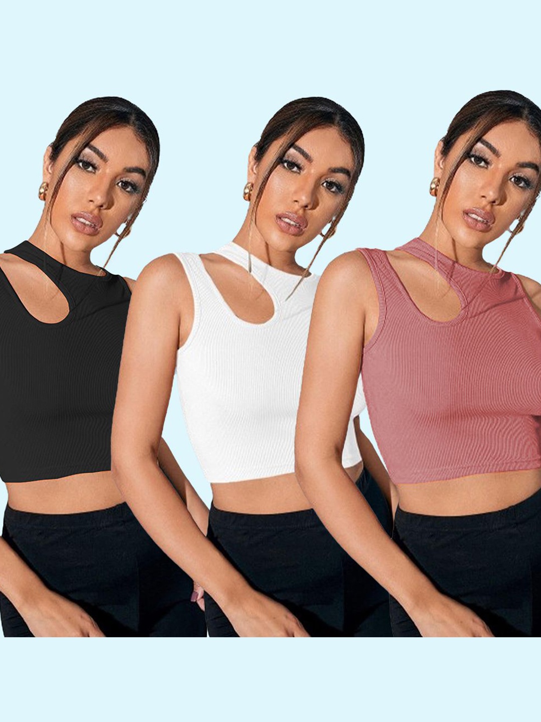 

Moda Rapido Women Pack Of 3 Tank Crop Top, White