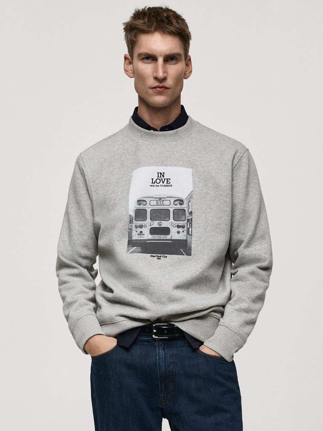 

MANGO MAN Printed Sweatshirt, Grey