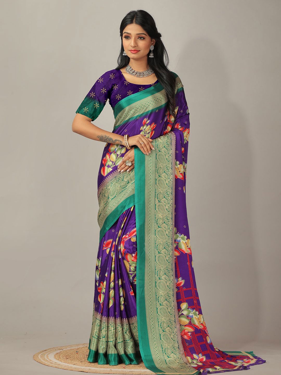 

NIRMAL CREATION Printed Pure Crepe Saree, Purple