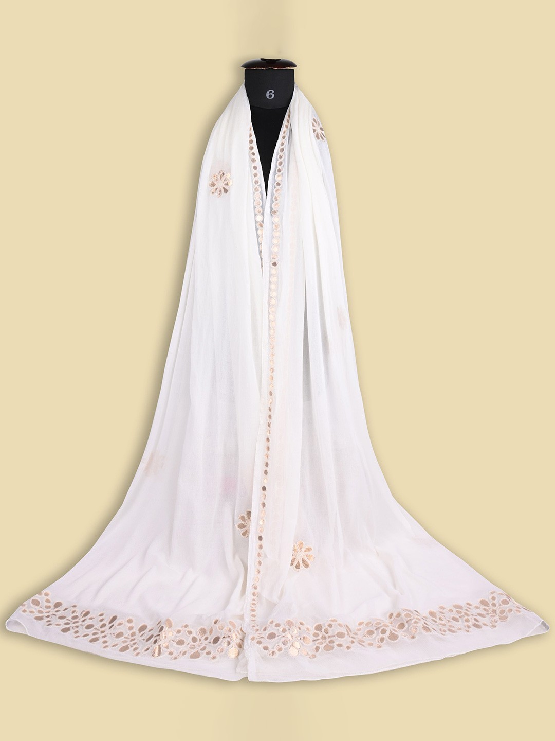 

Wish Karo Embroidered Tie and Dye Dupatta with Mirror Work, White