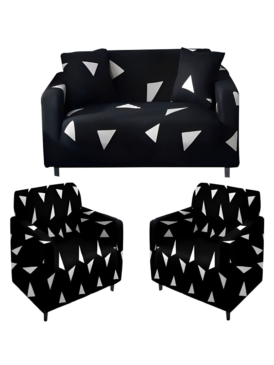 

KriShyam Black & White 3 Pieces Geometric Printed 5 Seater Sofa Cover with Arms