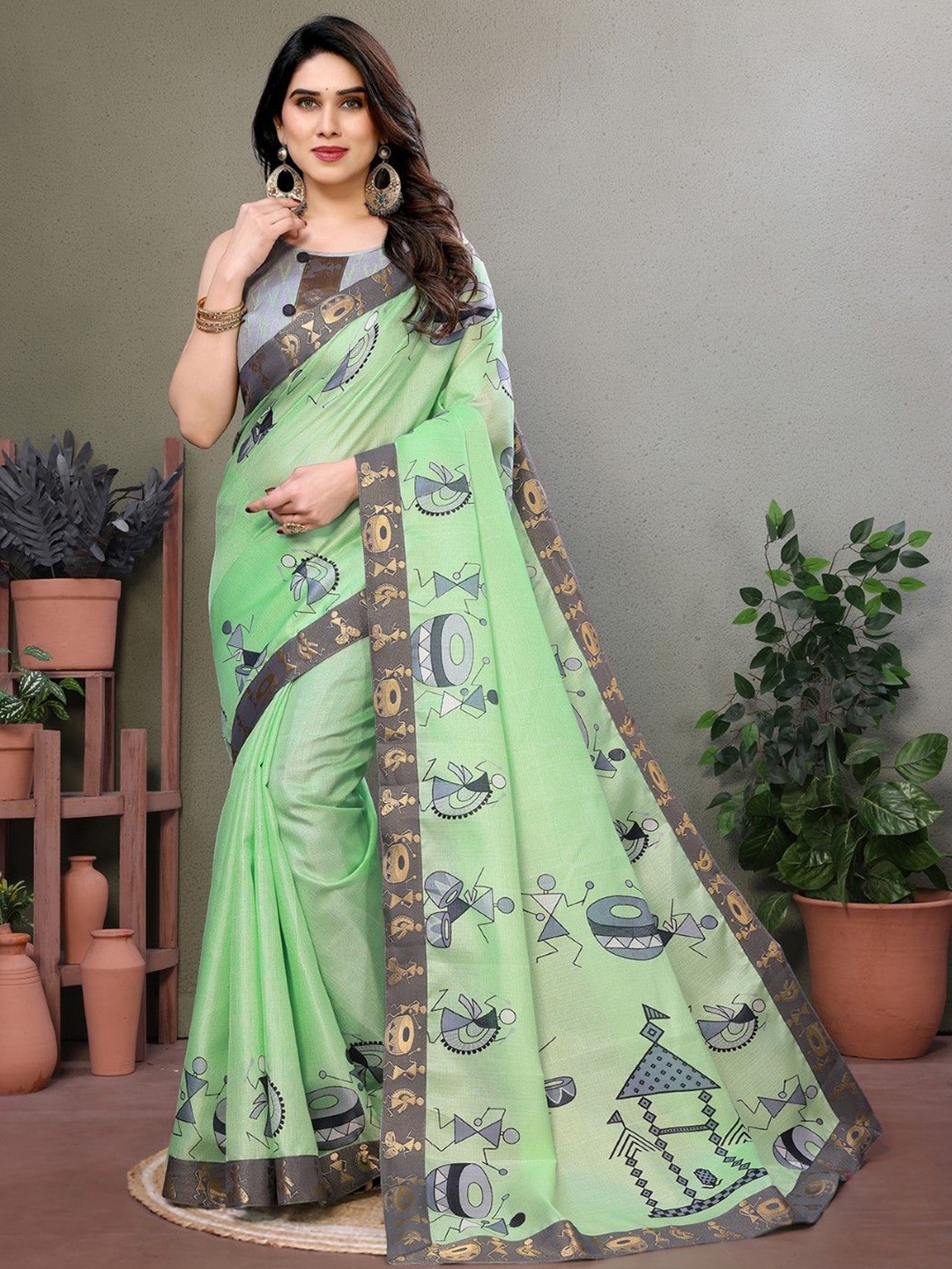 

KALINI Ethnic Motifs Printed Saree, Green