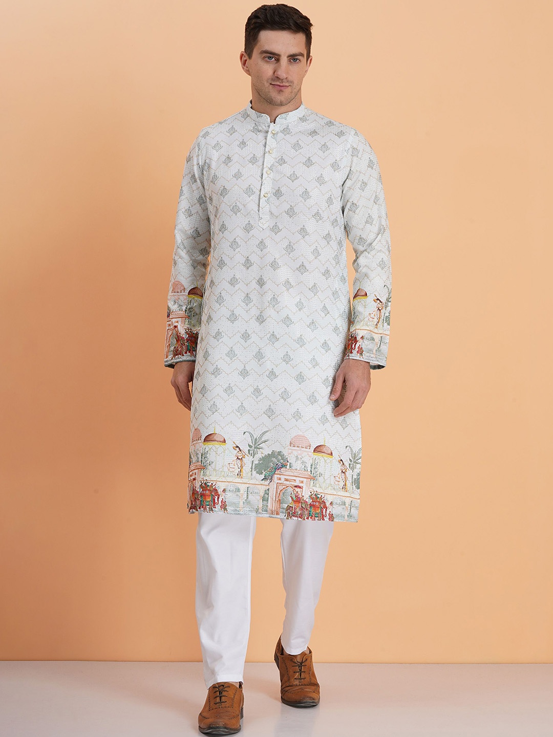 

SG LEMAN Men Floral Printed Regular Kurta with Pyjamas, Sea green