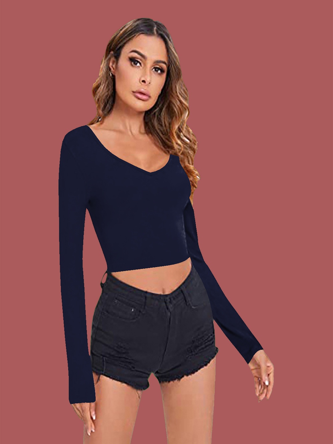 

Dream Beauty Fashion Women Fitted Crop Top, Navy blue