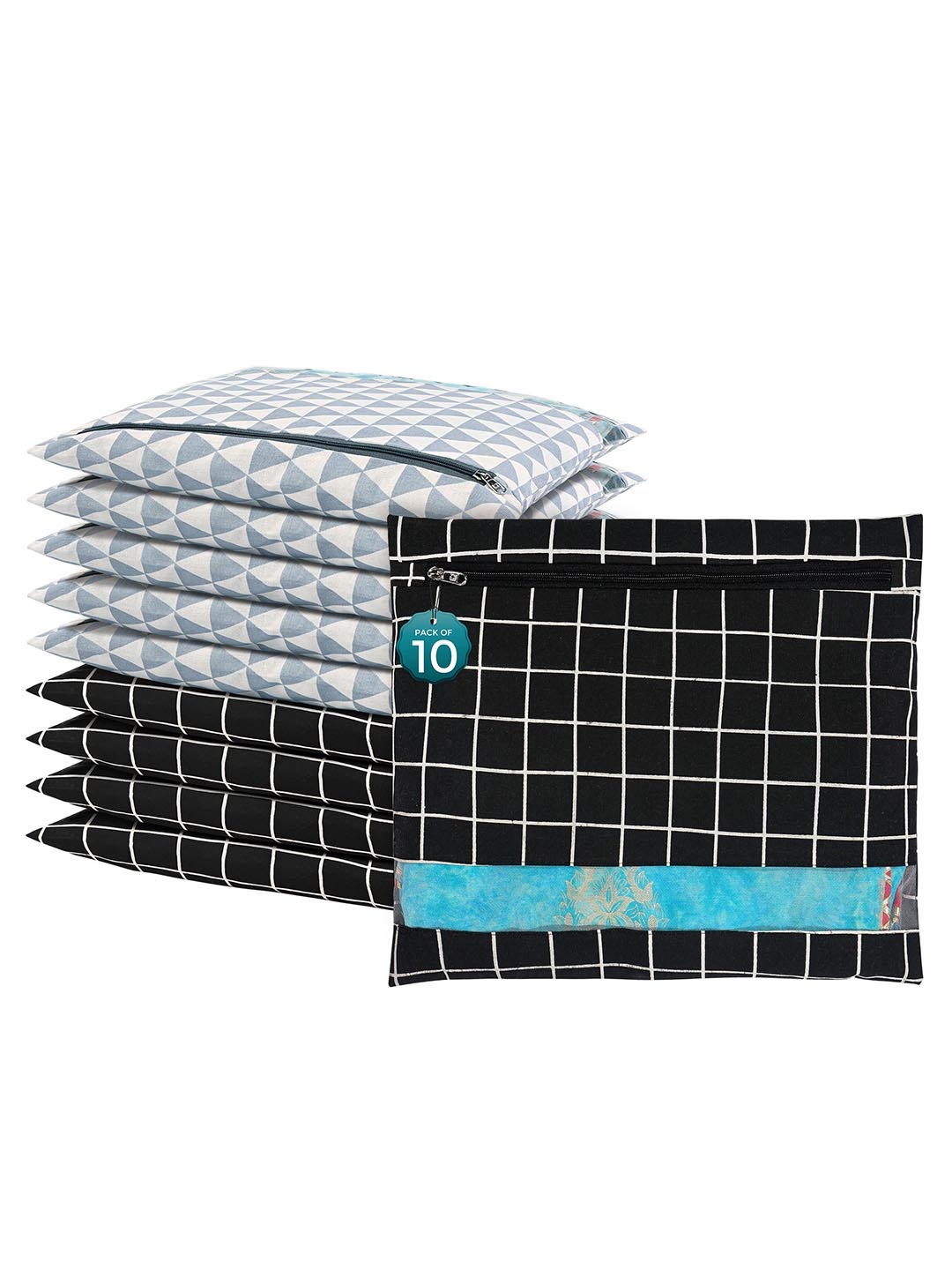 

Kuber Industries Black 10 Pcs Regular Single Saree Cover Multi-Utility Storage Organisers