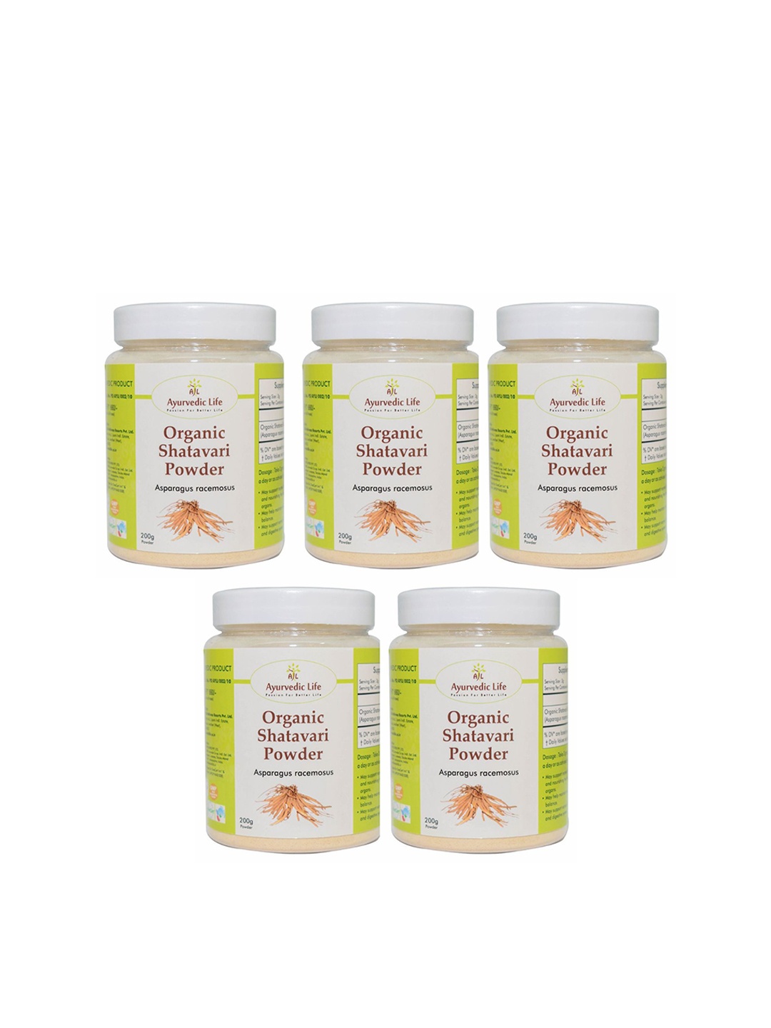 

Ayurvedic Life Set Of 5 Organic Shatavari Powder - 200 g Each, White