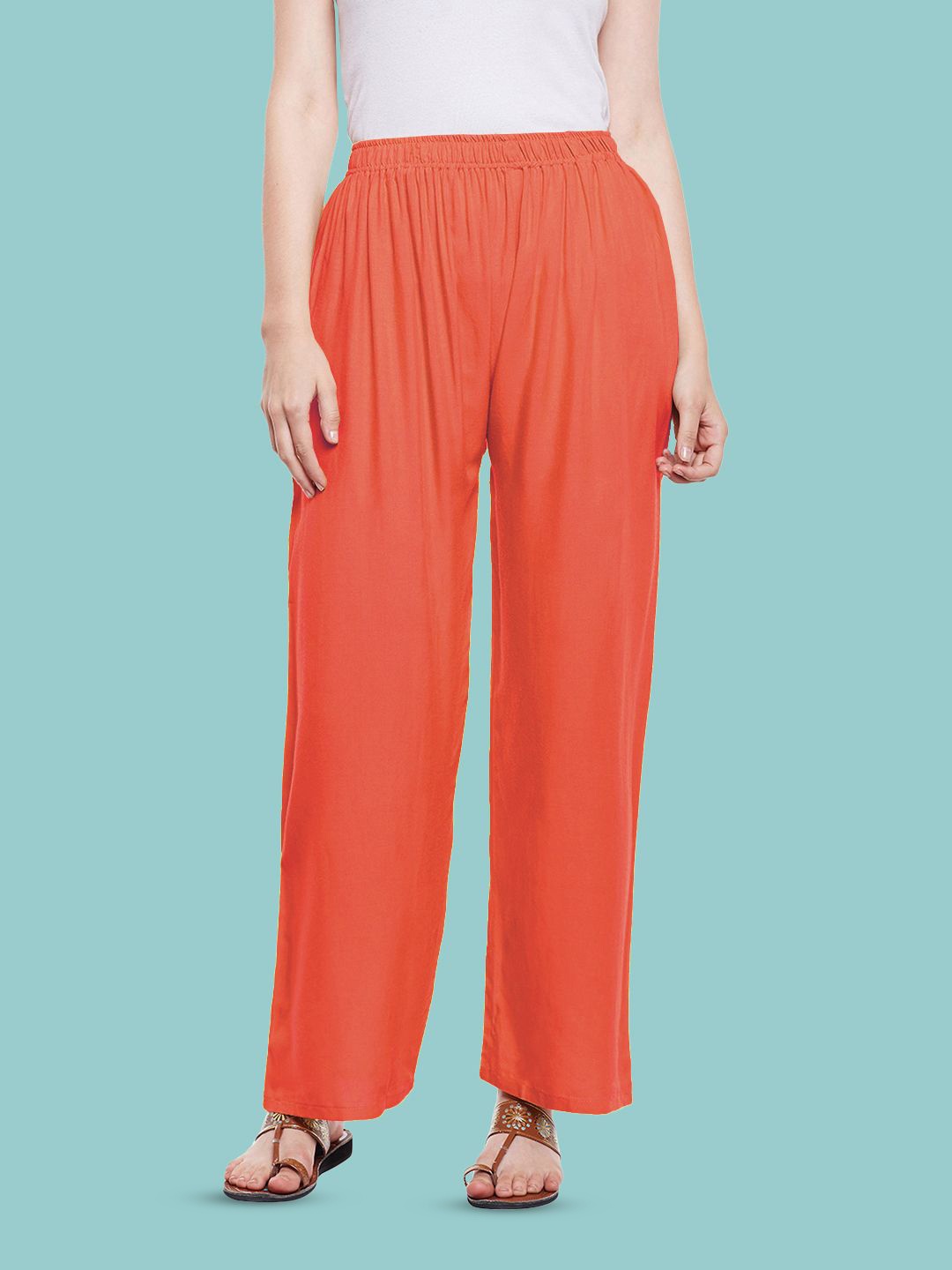 

Castle Lifestyle Women Straight Fit Mid Rise Palazzos, Peach