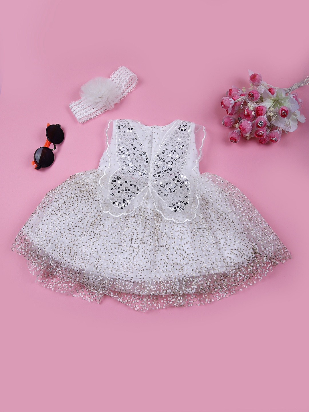 

V-Mart Girls Embellished Fit & Flare Midi Dress, Off white