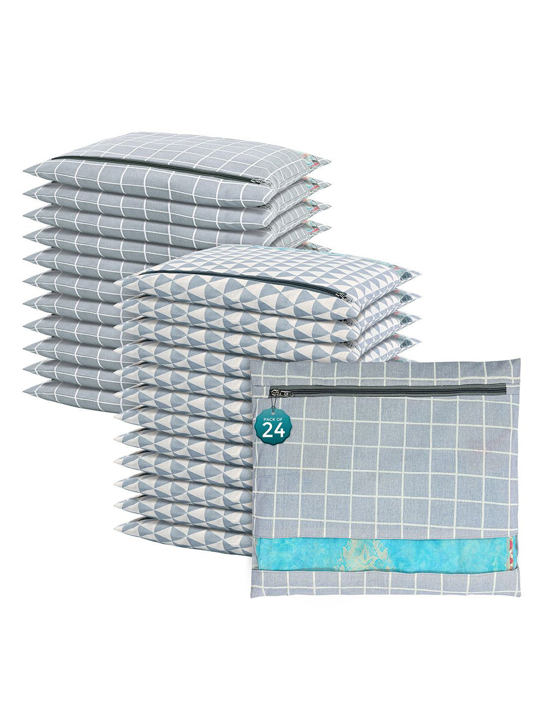 

Kuber Industries Grey 24 Pcs Regular Single Saree Cover Multi-Utility Storage Organisers