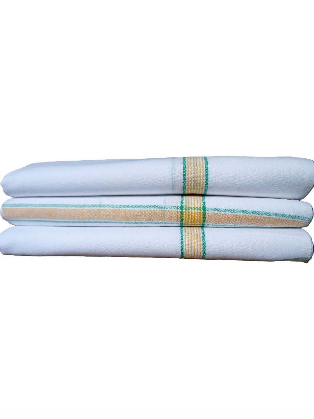 

SR HANDLOOMS AND TEXTILES White & Yellow 3 Piece Striped Cotton 250 GSM Towel Set