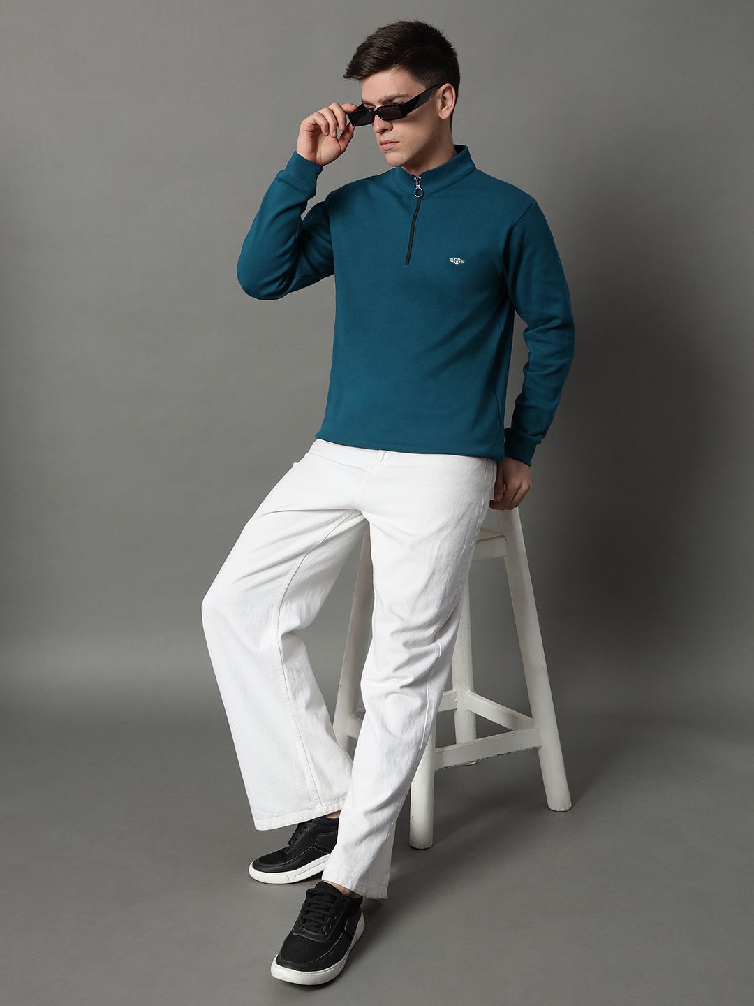 

GET GOLF Men Mock Collar Fleece Sweatshirt, Teal