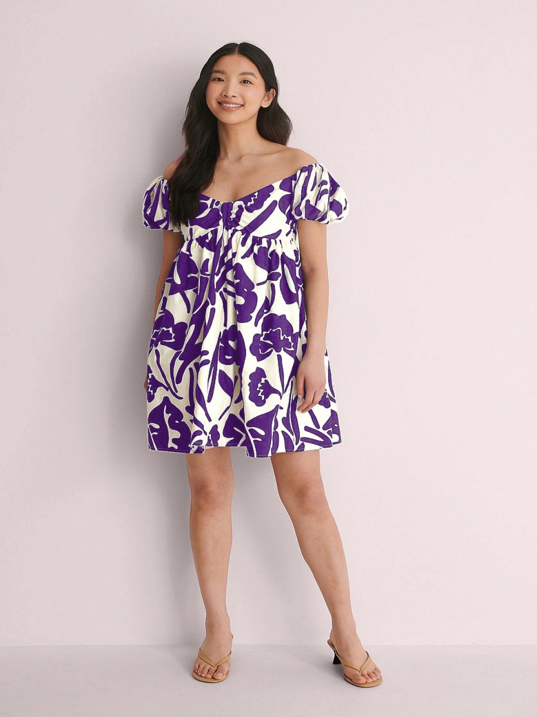 

DressBerry Floral Puff Sleeve Fit & Flare Mini Dress, Purple