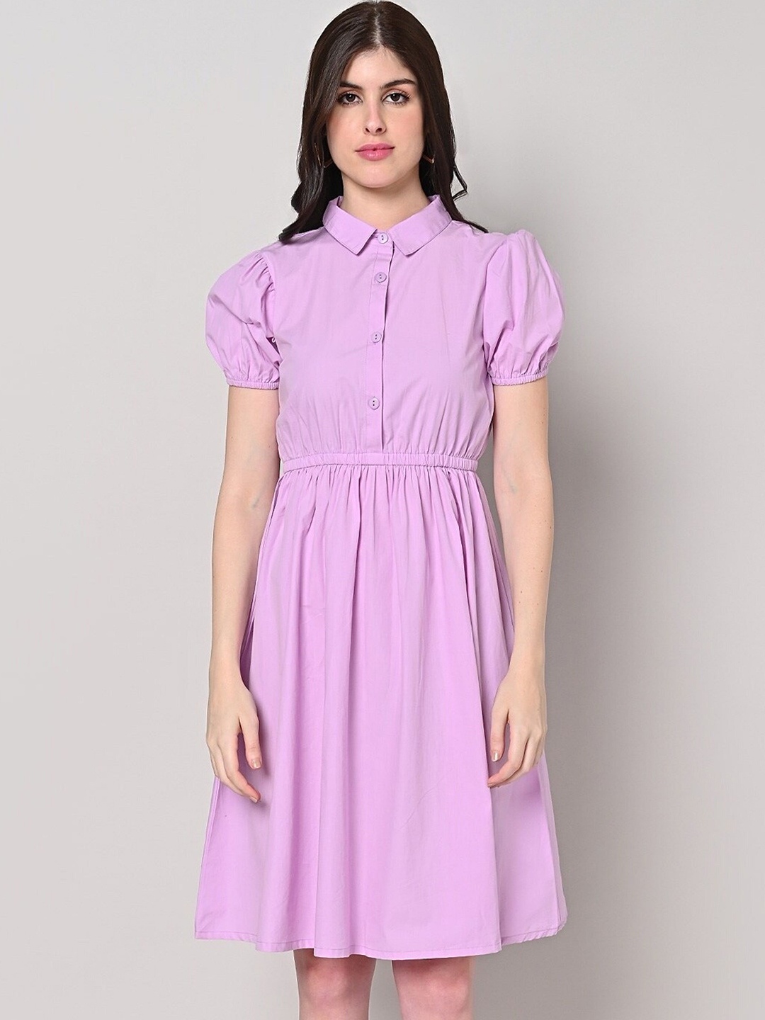 

SAKURA Puff Sleeve Fit & Flare Dress, Lavender