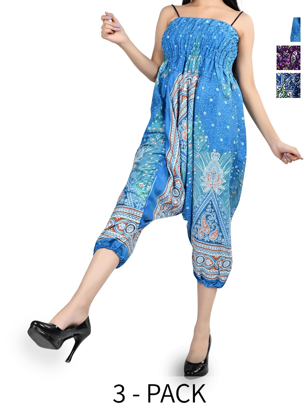

NarNari Women Pack Of 3 Printed Mid-Rise Harem Pants, Purple