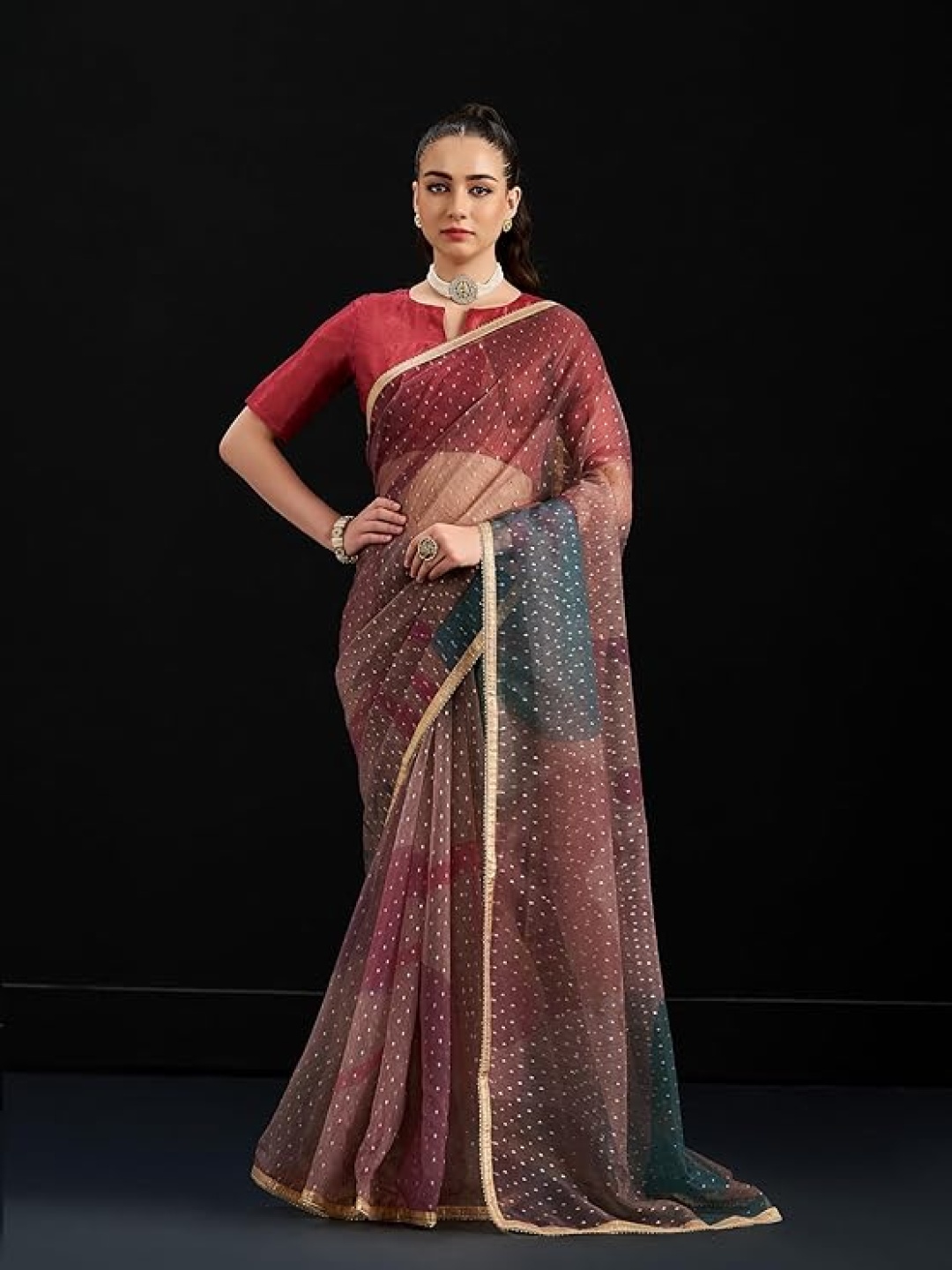 

BW X BUTTERFLY Woven Design Zari Saree With Blouse, Brown