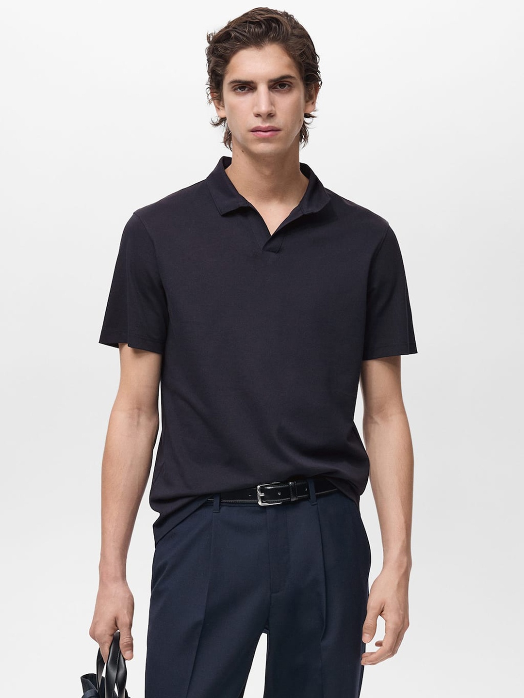

MANGO MAN Slim Fit Pique Polo T-shirt, Navy blue