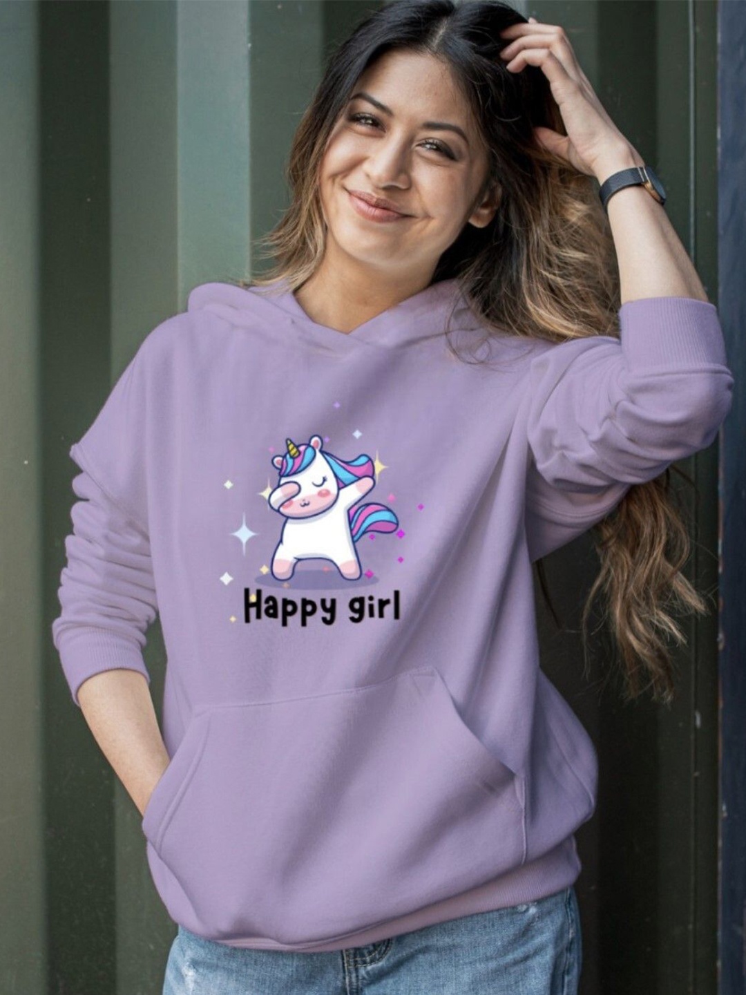 

KASHIAN Women Printed Hooded Sweatshirt, Purple