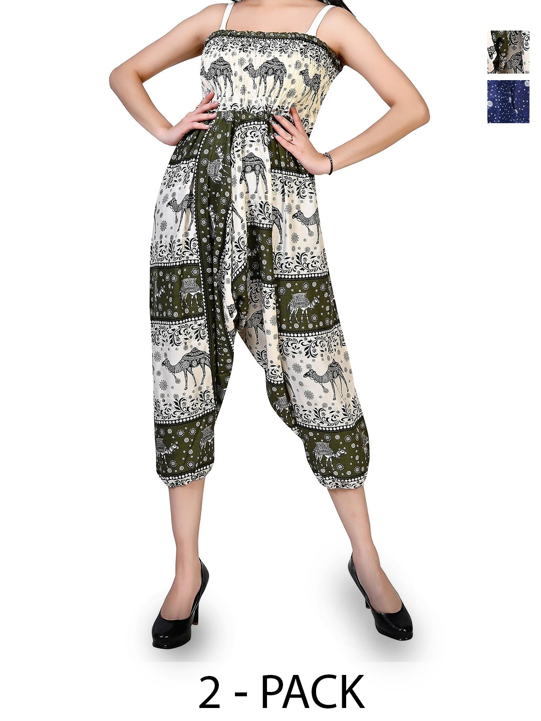 

NarNari Women Pack of 2 Printed Harem Pants, Green