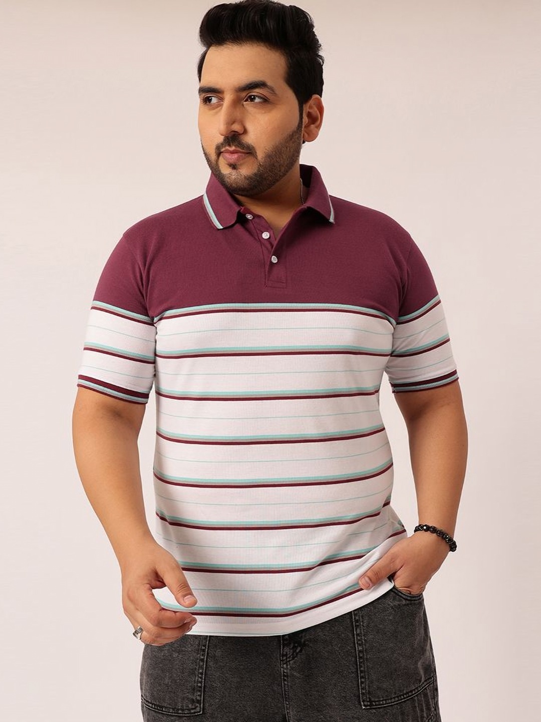 

Toodle Plus Plus Size Polo Collar Pure Cotton T-Shirt, Maroon