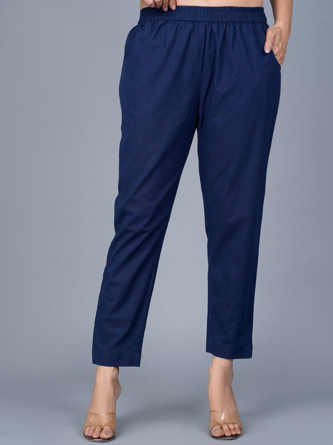 

GiftyBasket Women Regular Fit Mid-Rise Trousers, Blue