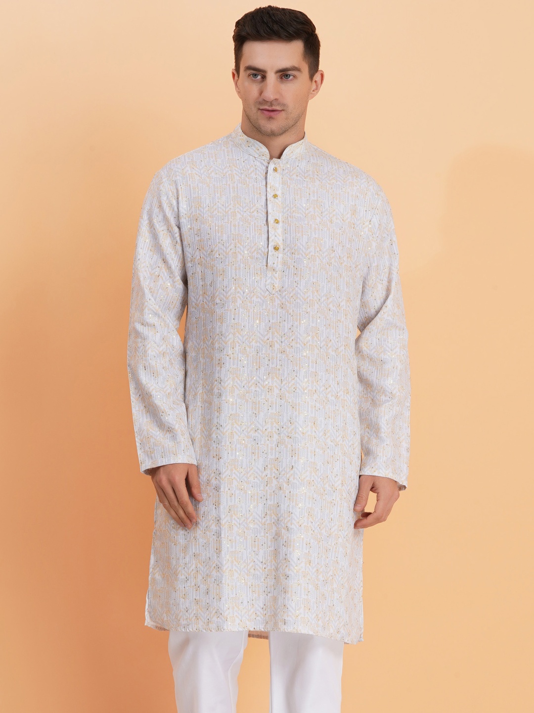 

SG LEMAN Men Ethnic Motifs Embroidered Chikankari Kurta, White