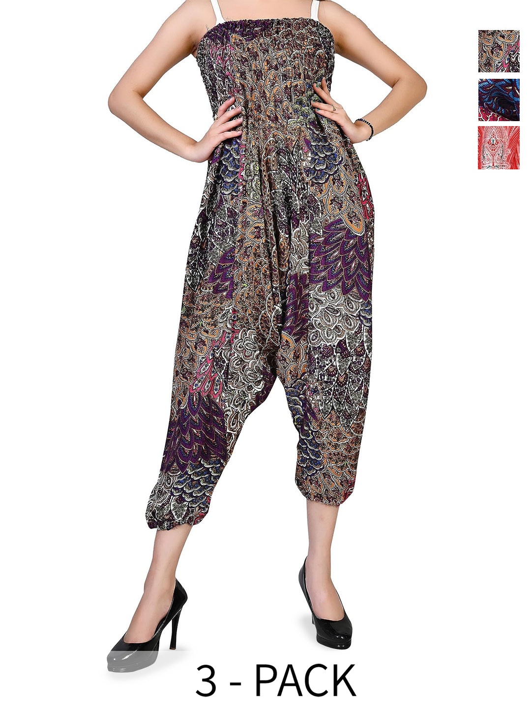 

NarNari Pack Of 3 Printed Mid-Rise Harem Pants, Pink