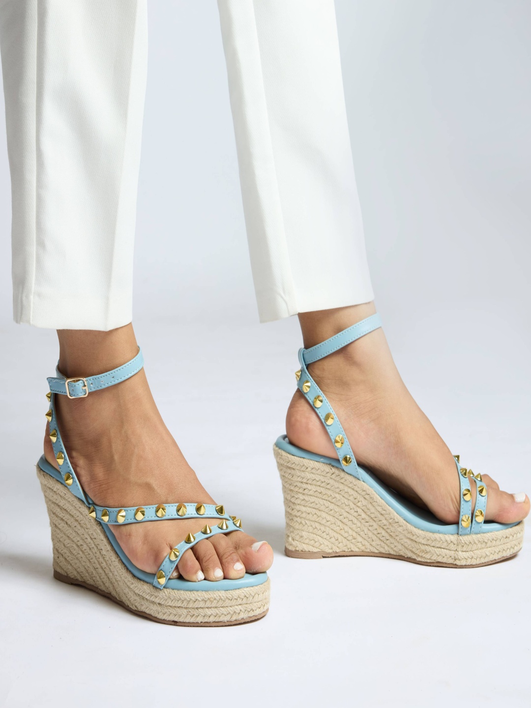 

CAI Blue Studded Wedge Heel Sandals