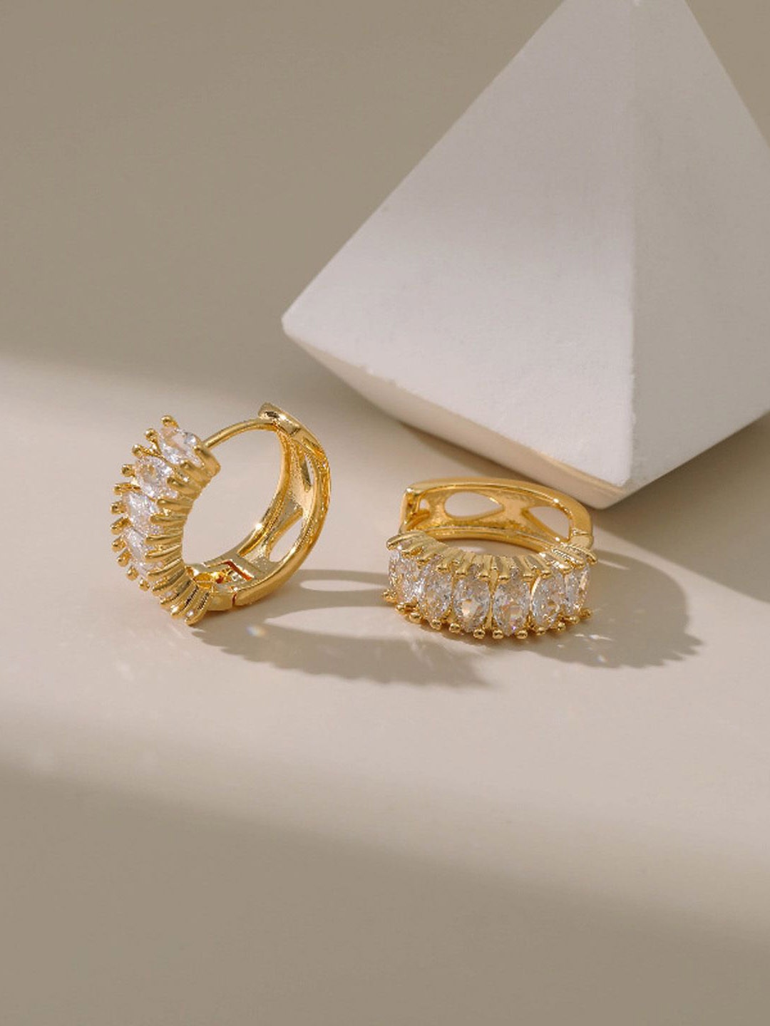 

Just Lil Things Gold-Plated Artificial Stones Studded Circular Shaped Hoop Earrings