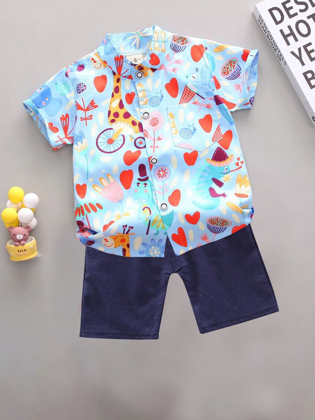 

DANGAR Kids Printed Short Sleeves Shirt With Shorts, Blue