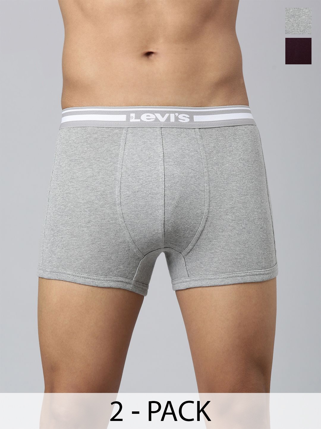 

Levis Men Pack of 2 Solid Cotton Ultrasoft Waistband with Shorter Length Trunk, Grey melange