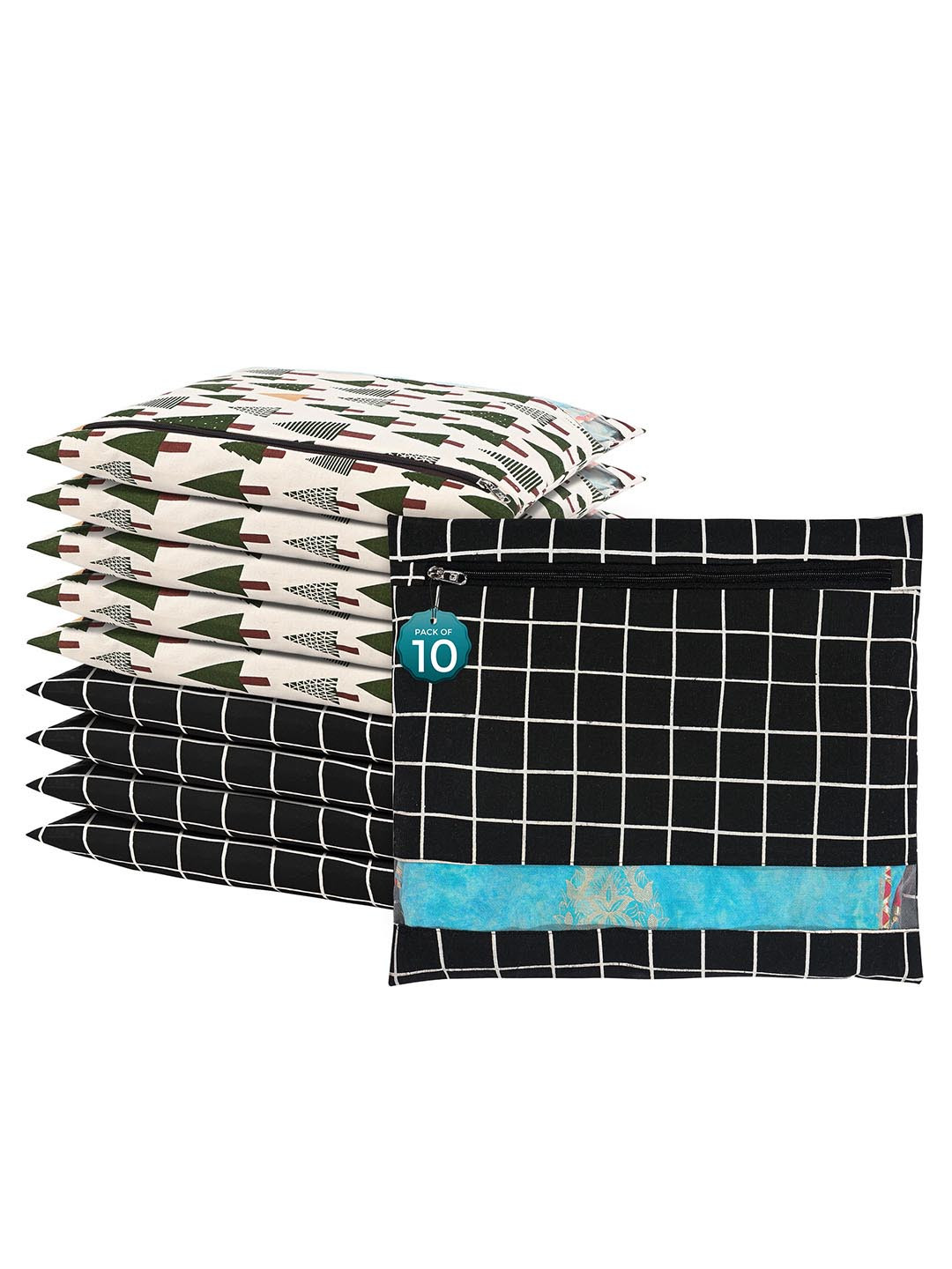 

Kuber Industries Black 10 Pcs Regular Single Saree Cover Multi-Utility Storage Organisers