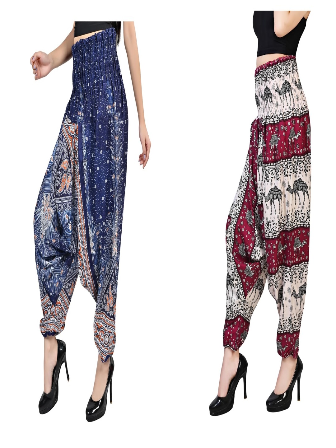 

NarNari Women Pack of 2 Printed High-Rise Harem Pants, Blue