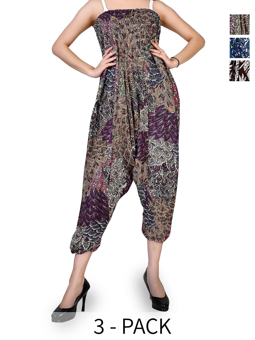 

NarNari Pack Of 3 Printed Mid-Rise Harem Pants, Blue