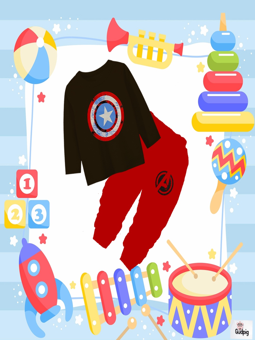 

BILLYBALL Unisex Kids Printed T-shirt with Trousers, Black