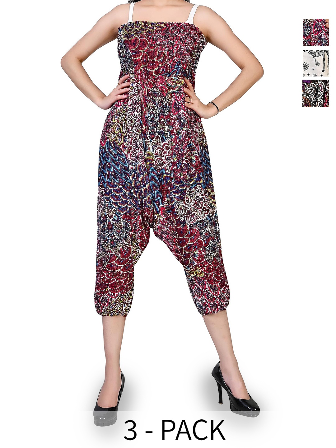 

NarNari Women Pack Of 3 Printed High Rise Harem Pants, Red