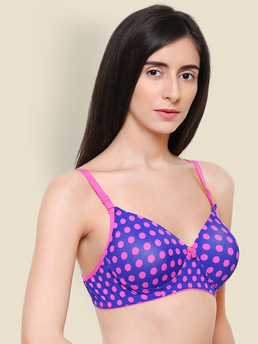 

StyleCast Women Polka Dot Printed Full Coverage Heavily Padded Seamless Bra, Blue