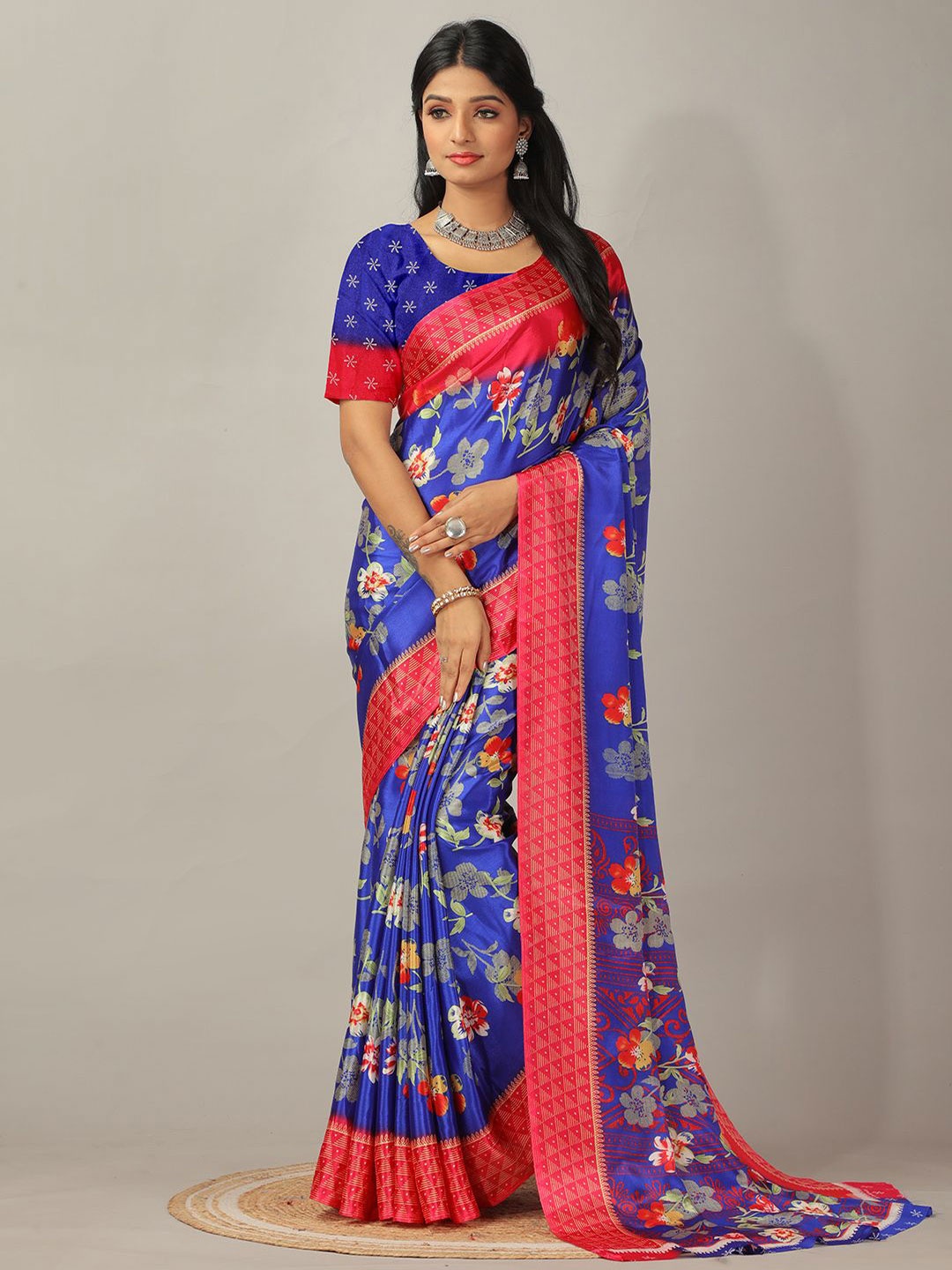 

NIRMAL CREATION Floral Printed Pure Crepe Saree, Blue