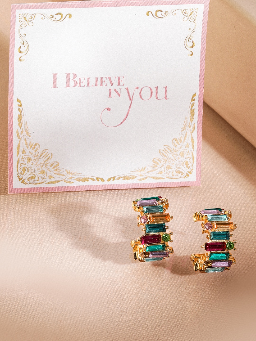 

Rubans Valentine's 18K Gold-Plated Multicolor Gemstone Hoop Earring