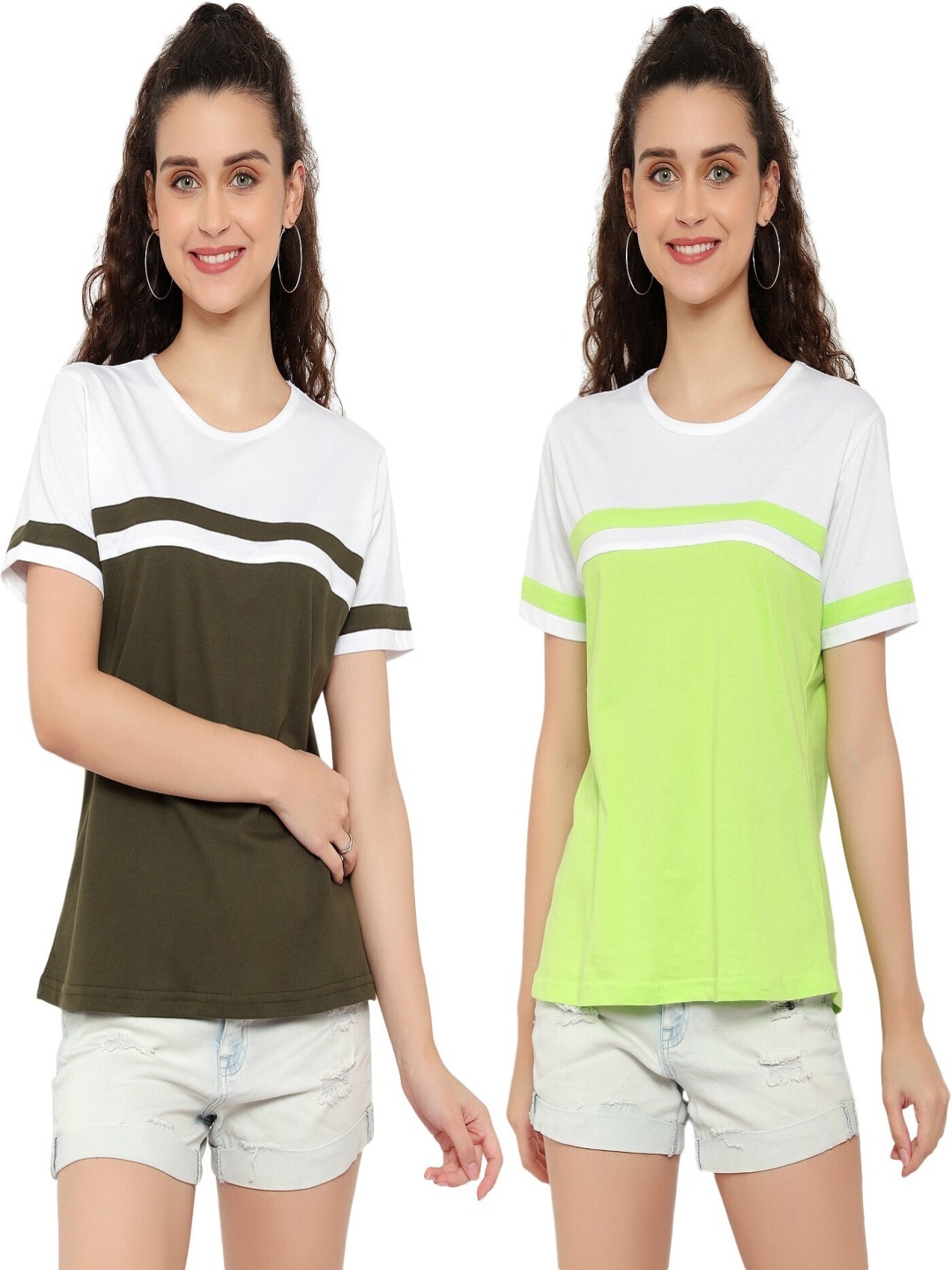 

DEEPMAYRA COLLECTION Women 2 Colourblocked T-shirt, Multi