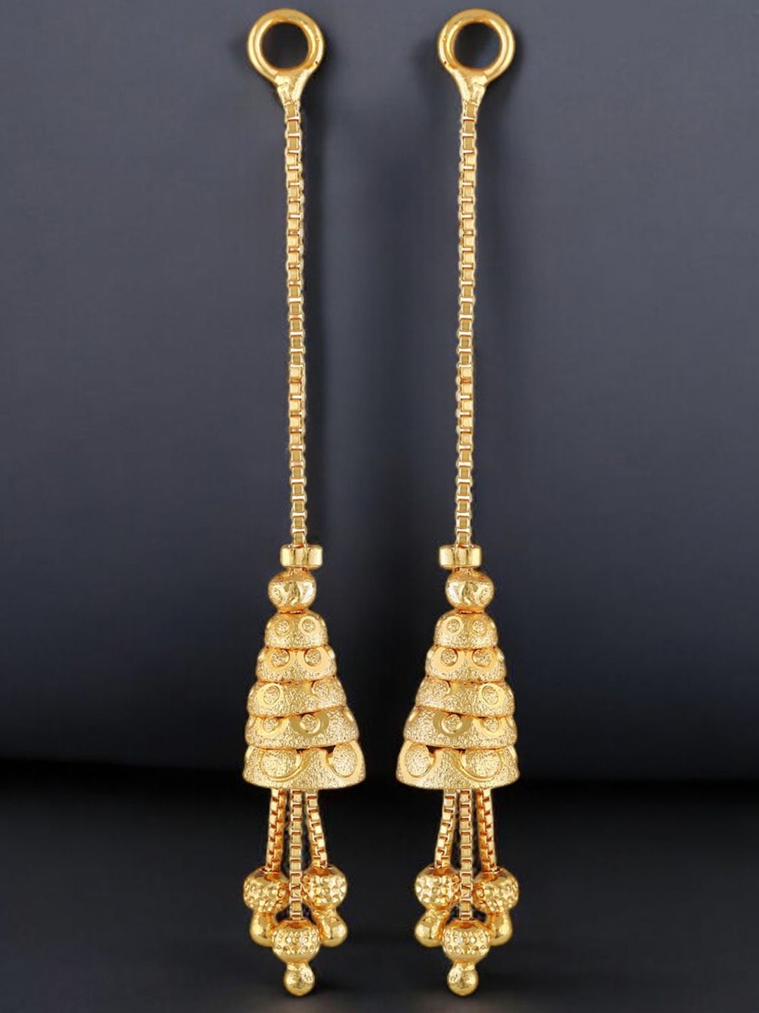 

Vighnaharta Gold-Plated Contemporary Shaped Drop Earrings