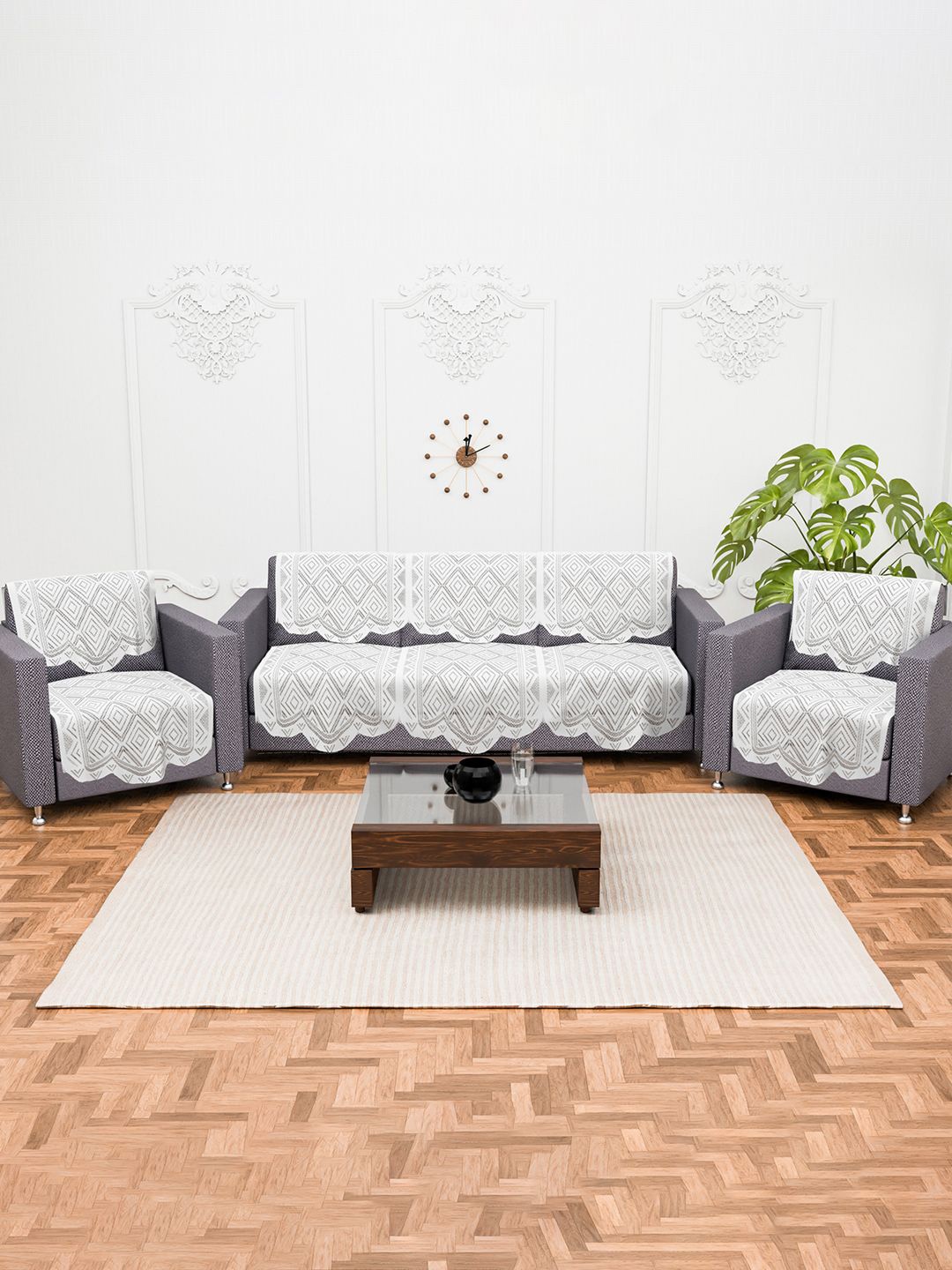 

Kuber Industries White 10 Pieces Self Design Cotton 5 Seater Sofa Covers